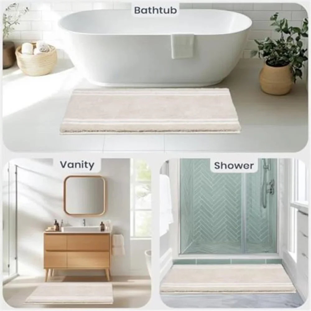 Shaggy Microfiber Bath Rug Non Slip Bathroom Mat Soft Absorbent Beige 24x36